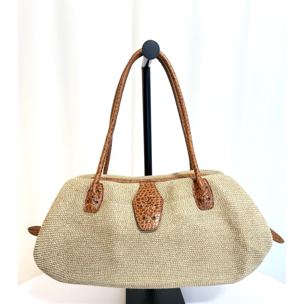 Eric Javits Squishy Large East West Croc-Embossed Leather Shoulder Bag Satchel